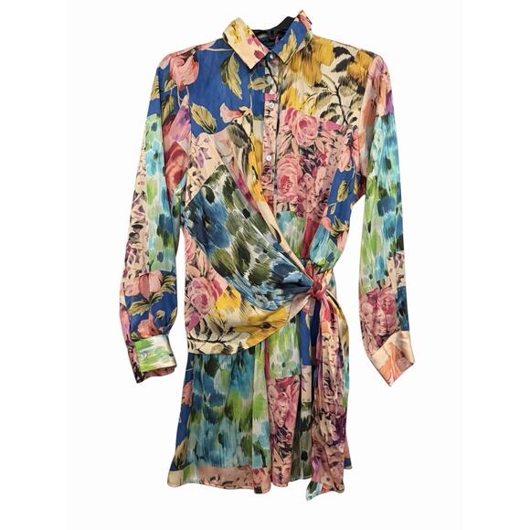 Zara Multicolor Topical Floral Satin Romper Women’s M Colorful Vacation - Picture 12 of 12